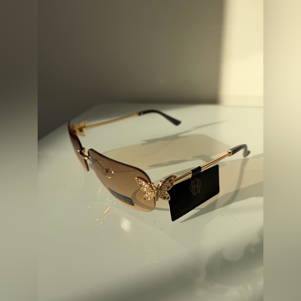 gold Butterfly Rimless square Sunglasses